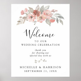 Poster Casamento de Aquarela Floral Cor-de-Rosa-Blush Ele