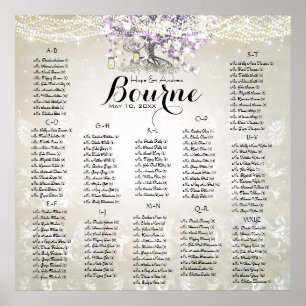 Póster Casamento de Árvore de Folha de Coração da Lavanda