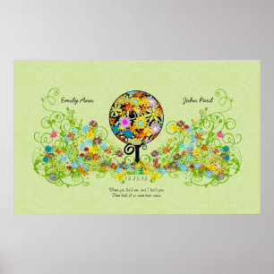 Póster Casamento de Árvore Flor no Círculo de Floresta Má