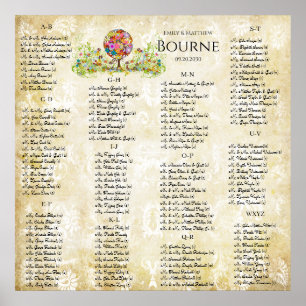 Póster Casamento de Árvore Flor no Círculo de Floresta Má