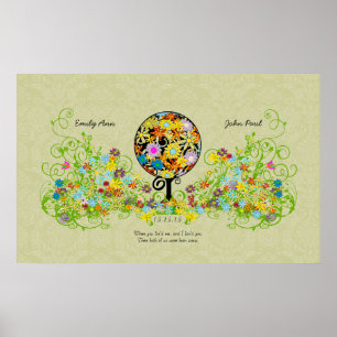 Poster Casamento de Árvore Flor no Círculo de Floresta Má