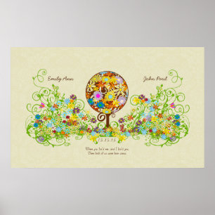Póster Casamento de Árvore Flor no Círculo de Floresta Má