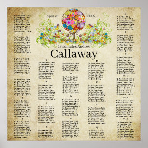 Póster Casamento de Árvore Flor no Círculo de Floresta Má