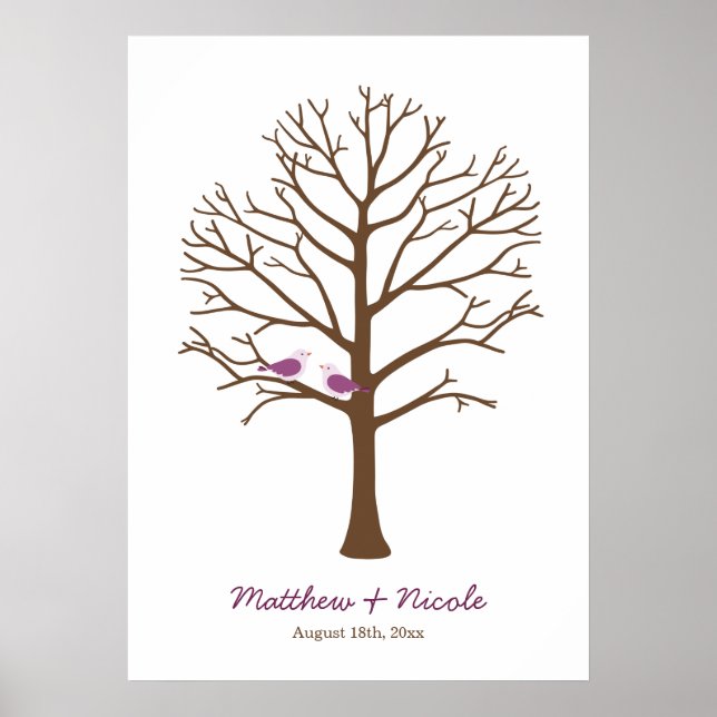 Poster Casamento de Árvore Impressa em Pássaros Castanhos (Frente)