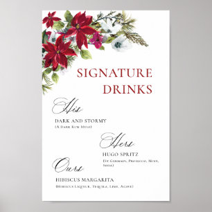 Poster Casamento de Bar Elegante Red Poinsettia Mimosa