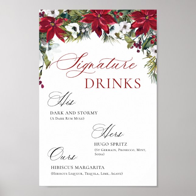 Poster Casamento de Bar Elegante Red Poinsettia Mimosa (Frente)