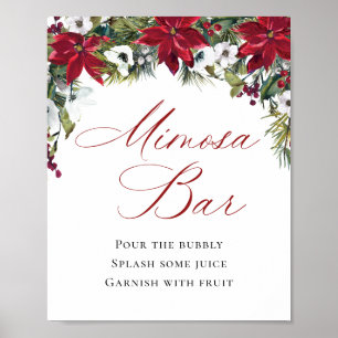 Poster Casamento de Bar Elegante Red Poinsettia Mimosa