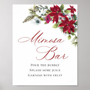 Poster Casamento de Bar Elegante Red Poinsettia Mimosa