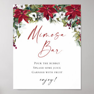 Poster Casamento de Bar Elegante Red Poinsettia Mimosa