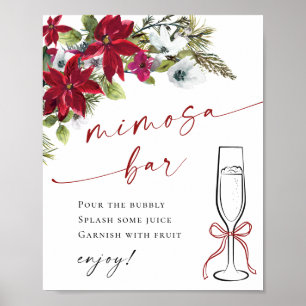 Poster Casamento de Bar Elegante Red Poinsettia Mimosa