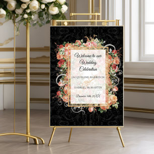 Poster Casamento de Boas-vindas ao Rosa Floral Blush Blac