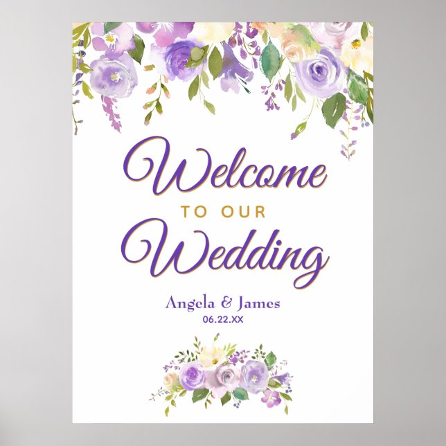 Poster Casamento de Boas-vindas com Dourado Roxo (Frente)
