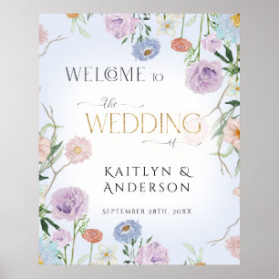 Poster Casamento de Boas-vindas com Floral Blue Floral