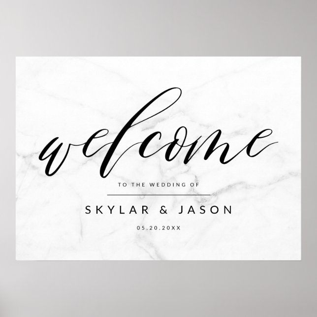 Poster Casamento de Boas-vindas com Marble e Black Script (Frente)