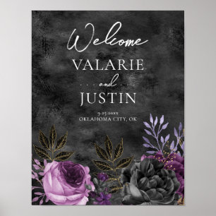 Poster Casamento de Boas-vindas com Roxo Gótico e Floral