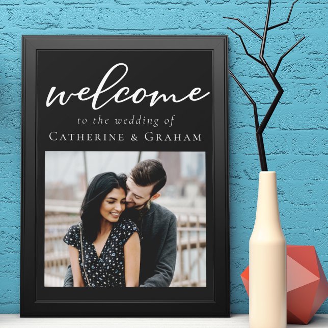 Poster Casamento de boas-vindas com script branco preto s (Criador carregado)