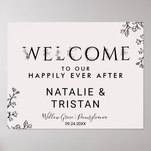 Poster Casamento de Boas-vindas com Tipografia Floral (Frente)