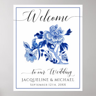 Poster Casamento de Boas-vindas da Chinoiserie Floral Blu