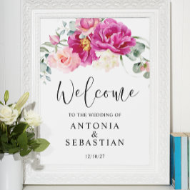 Poster Casamento de Boas-vindas da Watercolor Pink Fuchsi