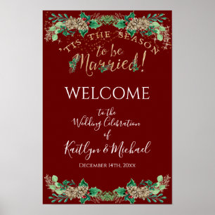 Poster Casamento de Boas-Vindas de Natal Holly Dourado e 