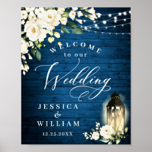 Poster Casamento de Boas-Vindas de Rosas Brancas Lanterna