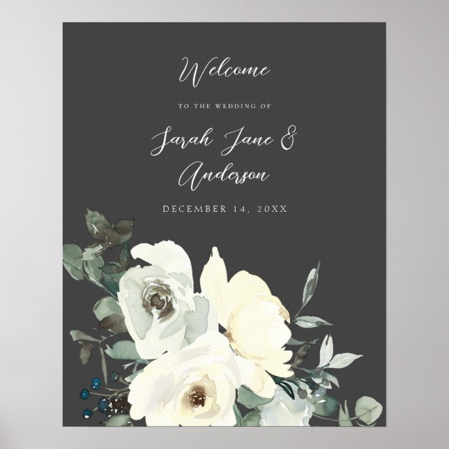 Poster Casamento de Boas-vindas do Dusty Blue & White Flo (Frente)