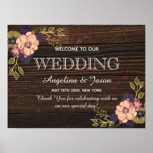 Poster Casamento de Boas-Vindas em Madeira Rústica (Frente)