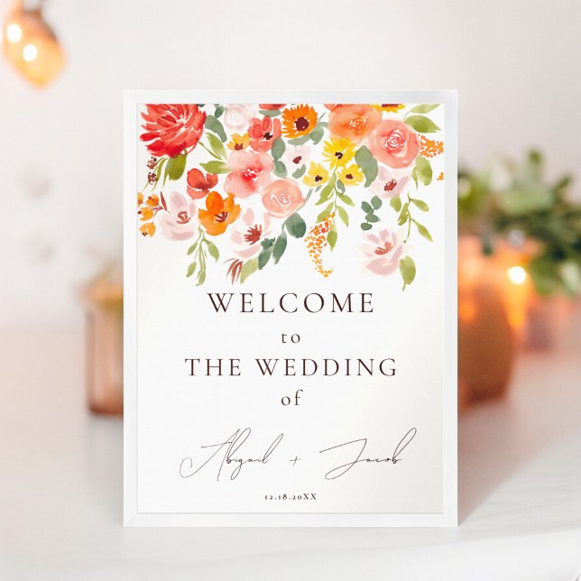 Poster Casamento de boas-vindas florais com queda de boho (Boho fall rustic floral chic welcome wedding poster)