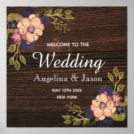 Poster Casamento de Boas-Vindas Floral Rosa Rústico