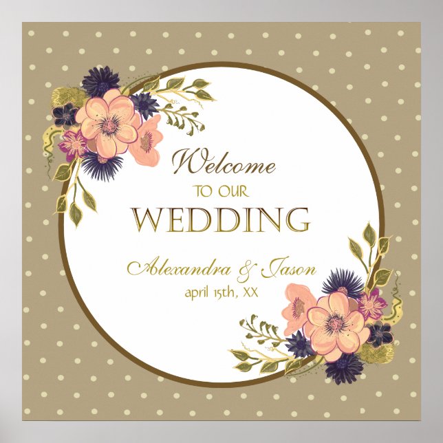 Poster Casamento de Boas-Vindas Floral Rústico Rosa e Dou (Frente)
