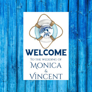 Poster Casamento de boas-vindas náuticas com aquarelas