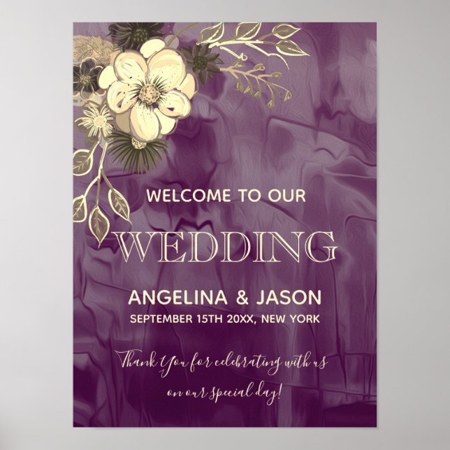 Poster Casamento de Boas-Vindas Rustic Purple (Frente)