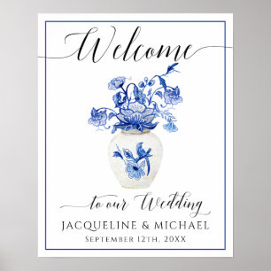 Poster Casamento de Boi Branco Azul China Vase Boas-Vinda