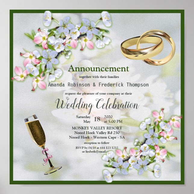 Poster Casamento de Buquê Cherry Blossom (Frente)