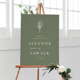 Poster Casamento de Buquê Floral Minimalista Taupe Verde
