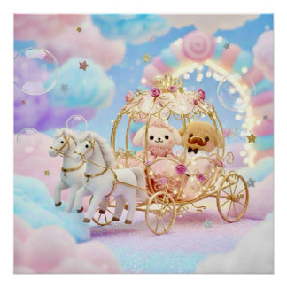 Póster Casamento de Cachorrinho Fofo Carruagem de Conto d