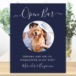 Poster Casamento de Cachorro Pet Open Bar Azul Marinho Fo