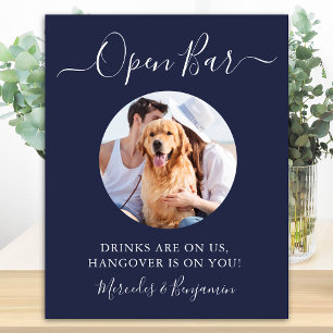 Poster Casamento de Cachorro Pet Open Bar Azul Marinho Fo