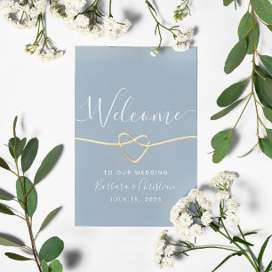 Poster Casamento de Caligrafia Azul Empoeirado Minimalist