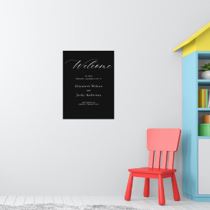 Poster Casamento de Caligrafia Preto e Branco Clássico e
