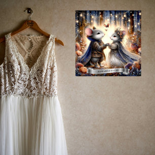 Poster Casamento de Casal de Ratos com Floresta Romântica