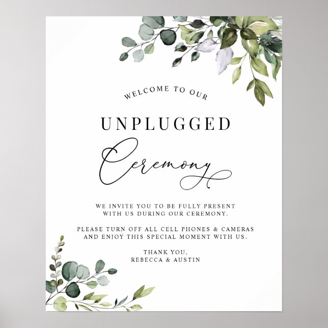 Poster Casamento de cerimônia Eucalyptus Greenery desplug (Frente)