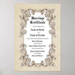 Póster Casamento de Certificado-(Guarda Ornamental)