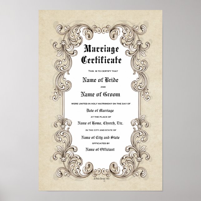 Póster Casamento de Certificado-(Guarda Ornamental) (Frente)