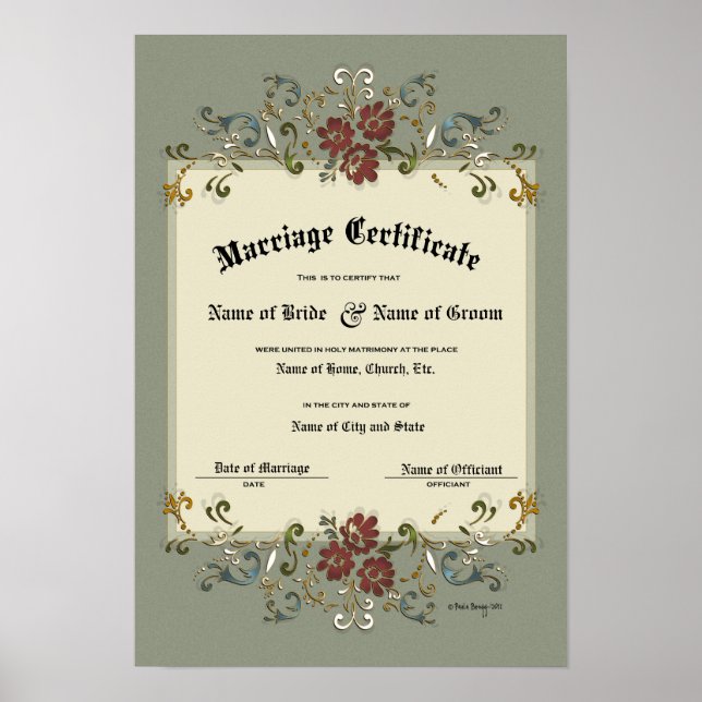 Póster Casamento de Certificado-(Guarda Ornamental) (Frente)