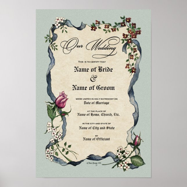 Póster Casamento de Certificado-(Guarda Ornamental) (Frente)