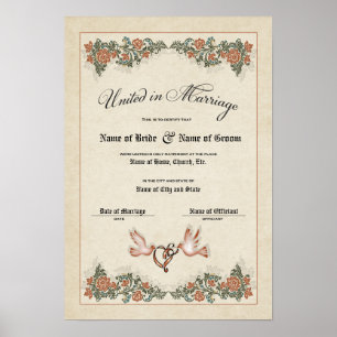 Poster Casamento de Certificado-(Guarda Ornamental)