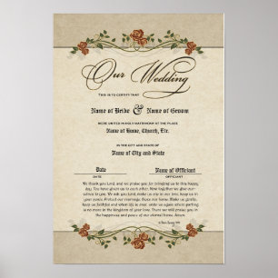 Poster Casamento de Certificado-(Guarda Ornamental)