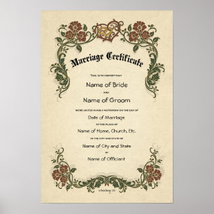 Póster Casamento de Certificado-(Guarda Ornamental)