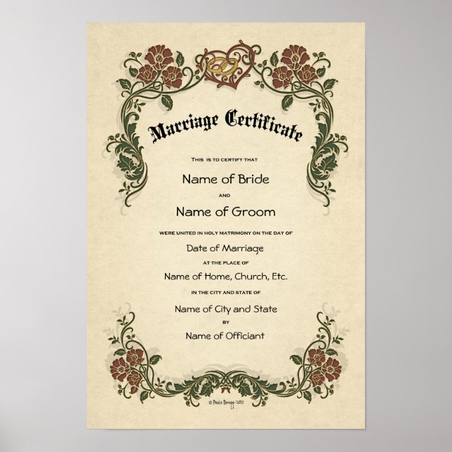 Póster Casamento de Certificado-(Guarda Ornamental) (Frente)